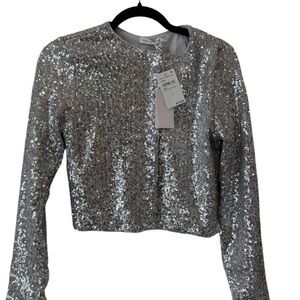 NWT Good American Shimmering Silver Crop Top